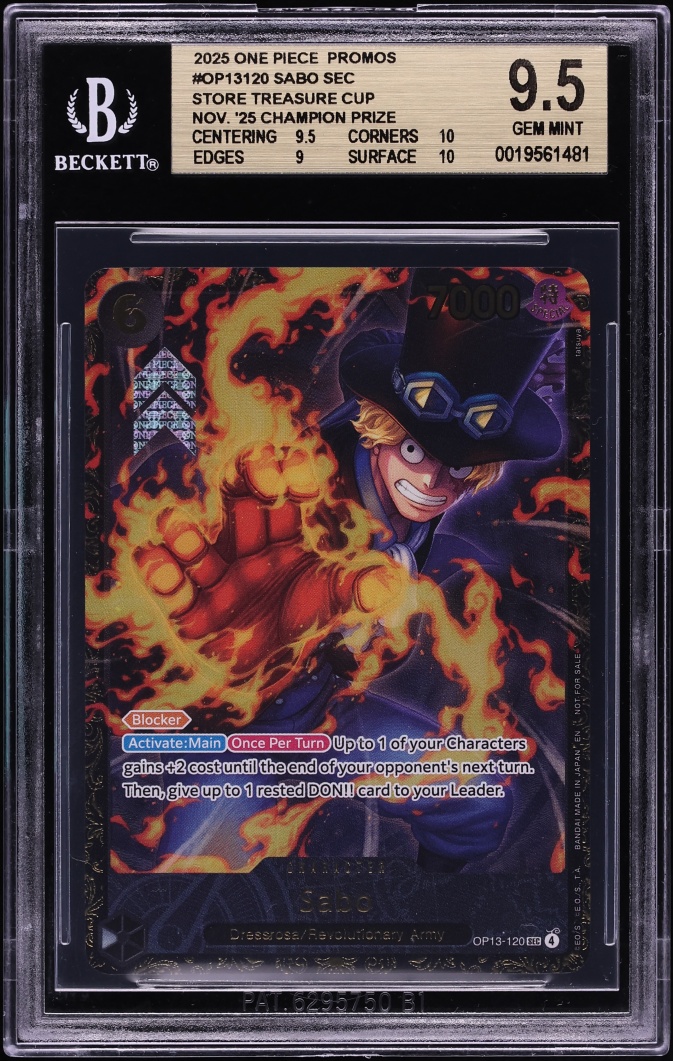 2025 One Piece Promo Store Treasure Cup Prize SEC Sabo #OP13-120 BGS 9.5 GEM MINT