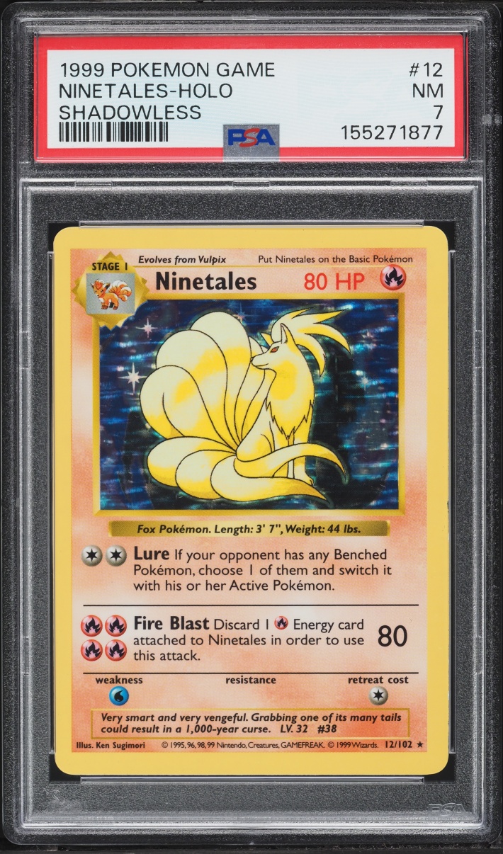 1999 Pokemon Base Set Shadowless Holo Ninetales #12 PSA 7 NRMT