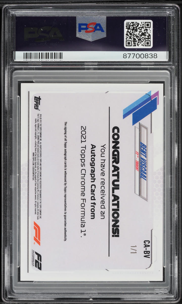 2021 Topps Chrome Formula 1 Superfractor Bent Viscaal AUTO DNA 10 1/1 PSA 9 MINT