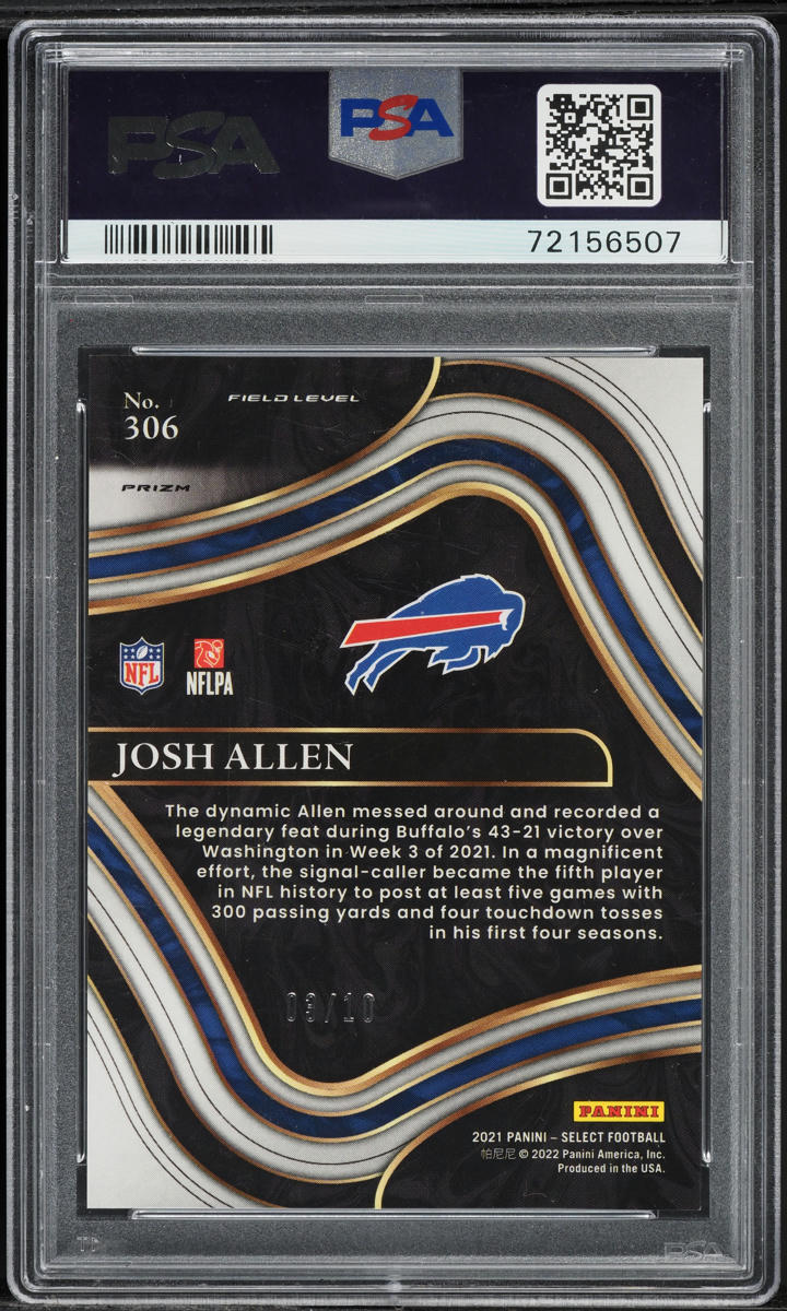 2021 Select Field Level Gold Prizm Josh Allen /10 #306 PSA 10 GEM MINT