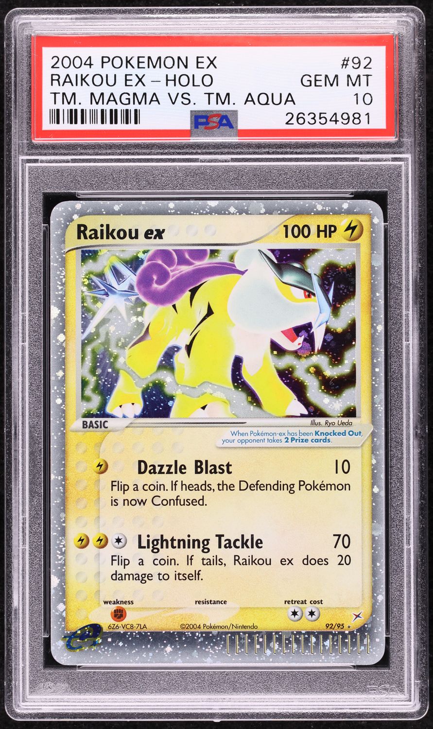 2004 Pokemon EX Team Magma Vs Team Aqua Holo Raikou ex #92 PSA 10 GEM MINT