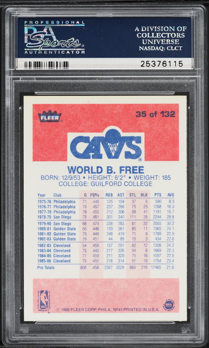 1986 Fleer Basketball World B. Free #35 PSA 10 GEM MINT