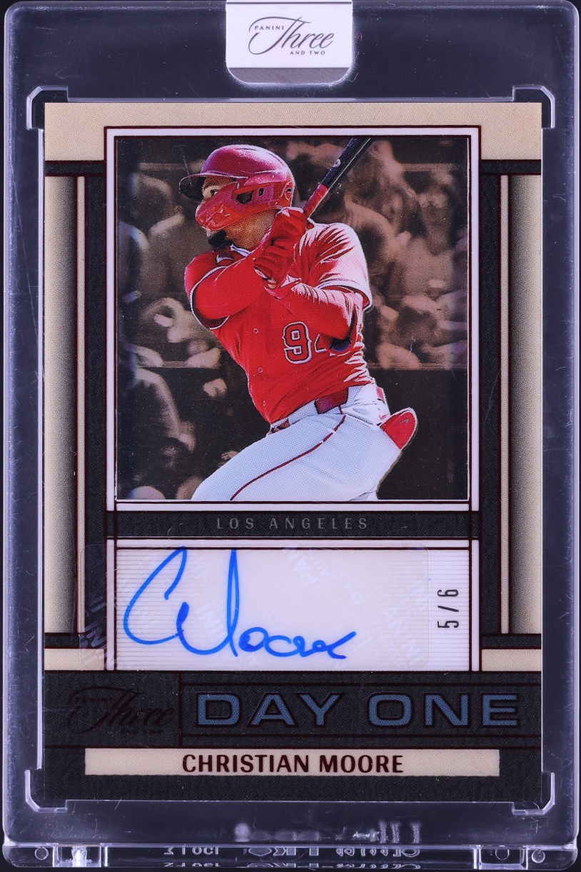 2025 Panini Three And Two Day One Red FOTL Christian Moore ROOKIE AUTO /6 #DOA-CMR