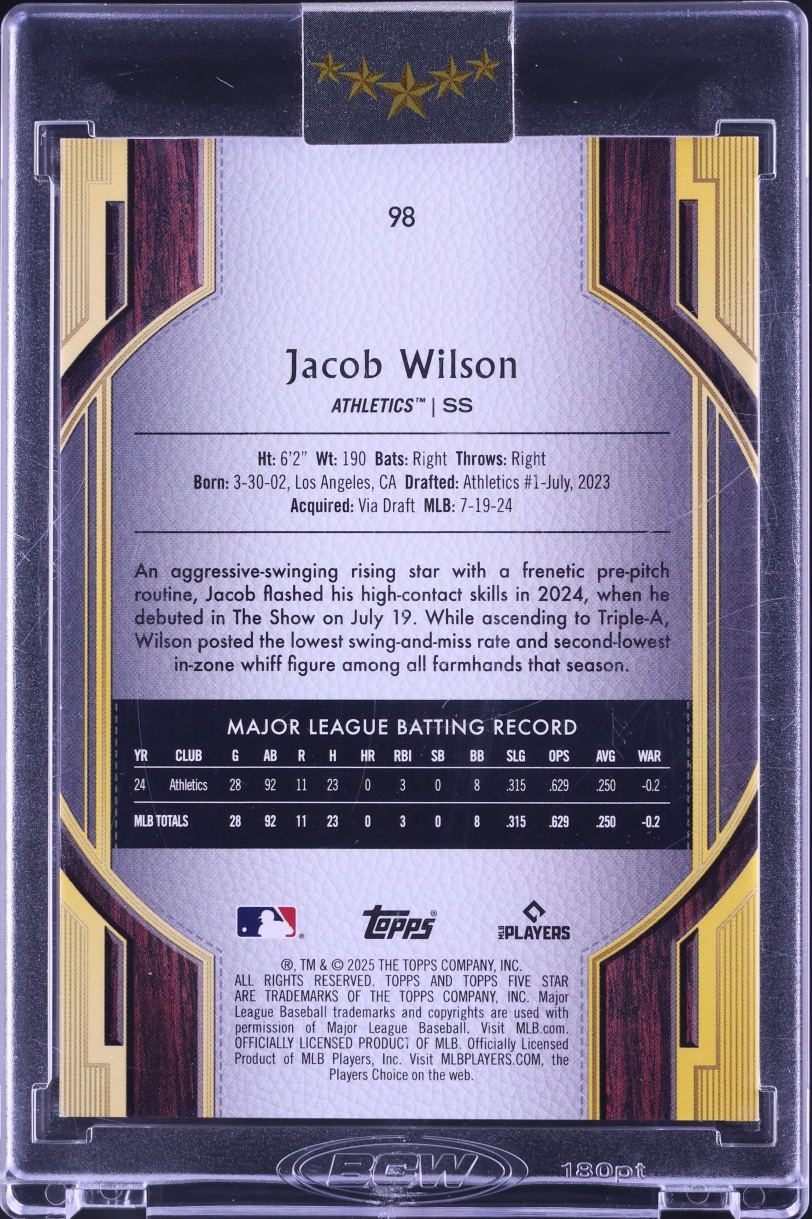 2025 Topps Five Star Red Jacob WIlson ROOKIE 5/5 #98