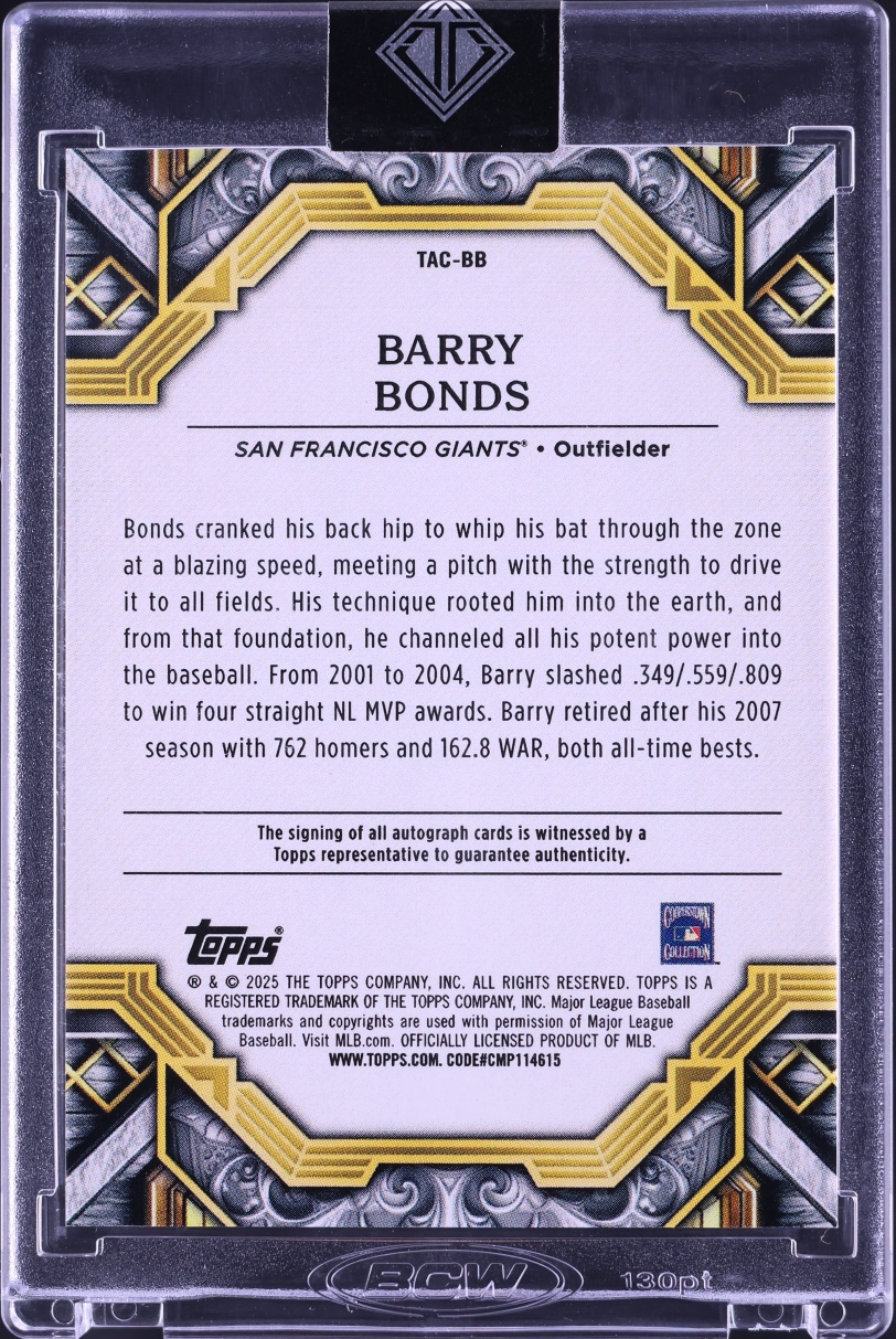 2025 Topps Transcendent Collection Barry Bonds AUTO /25 #TAC-BB