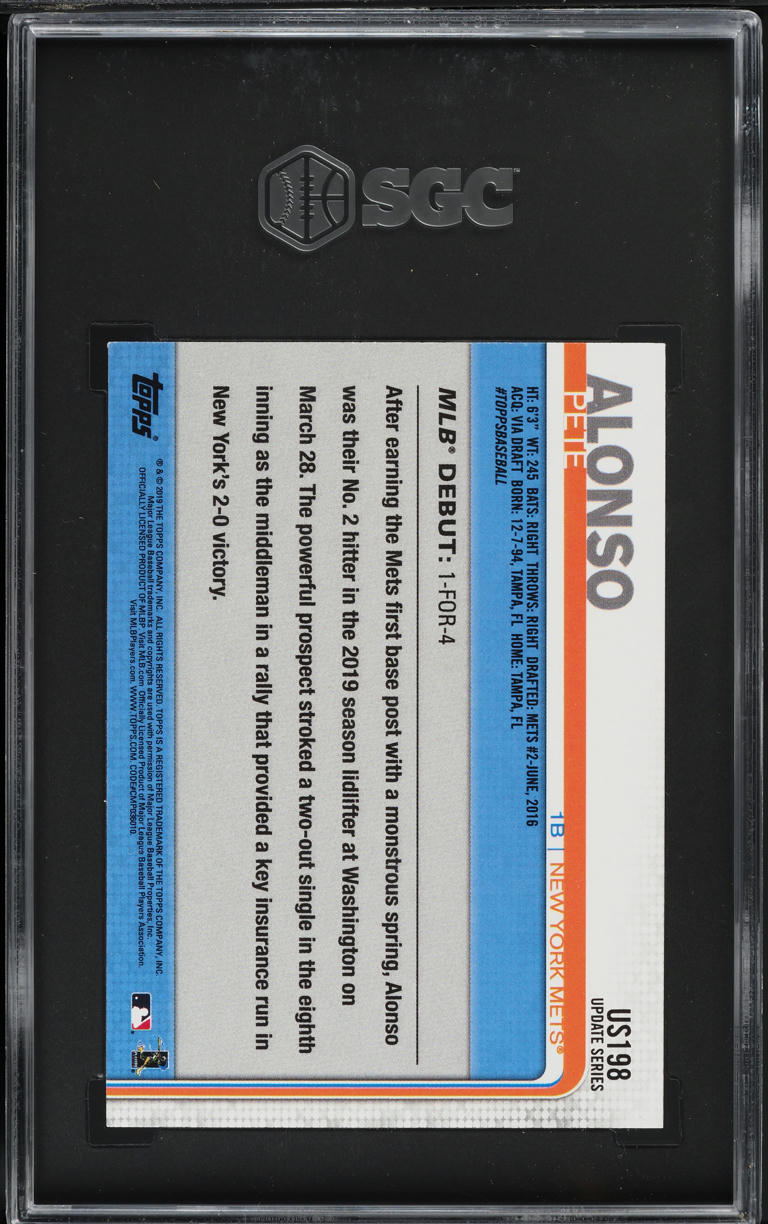 2019 Topps Update Debut Pete Alonso ROOKIE #US198 SGC 9 MINT