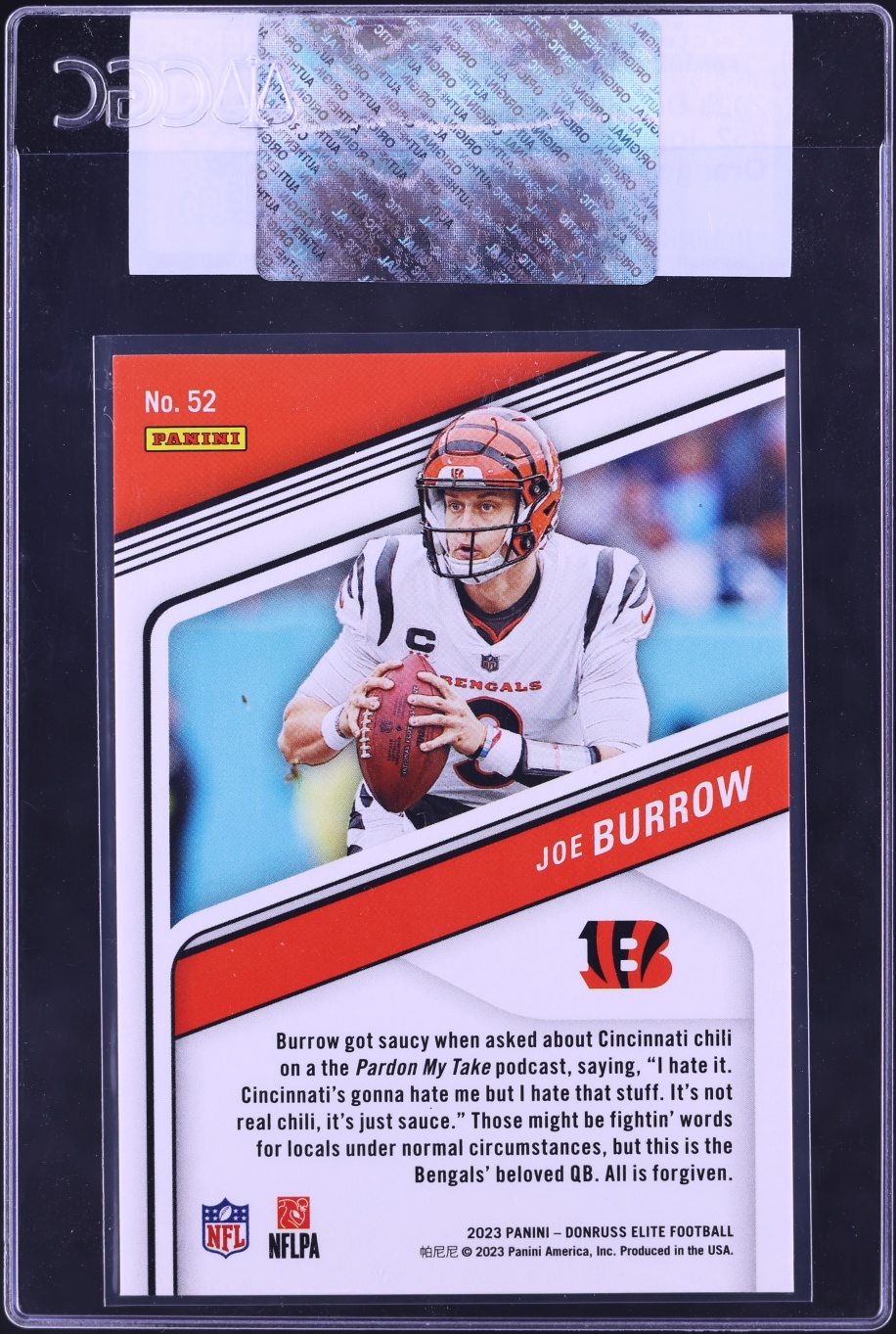2023 Donruss Elite Orange Joe Burrow /399 #52 CGC AUTH