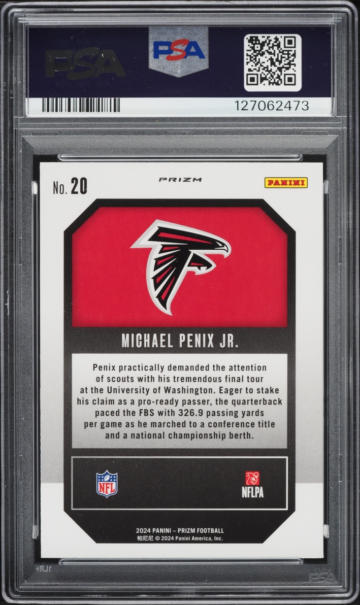 2024 Panini Prizm Emergent No Huddle Michael Penix Jr ROOKIE #20 PSA 9 MINT