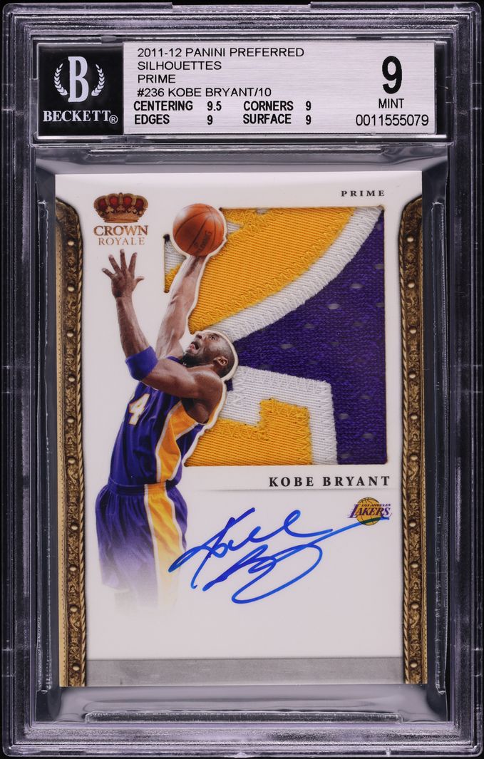2011 Panini Preferred Silhouettes Prime Kobe Bryant PATCH AUTO /10 #236 BGS 9