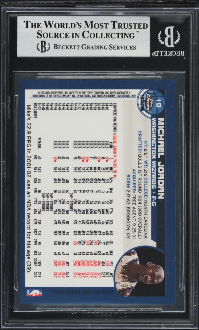 2002 Topps Chrome Black Refractor Michael Jordan /99 #10 BGS 8.5 NM-MT+