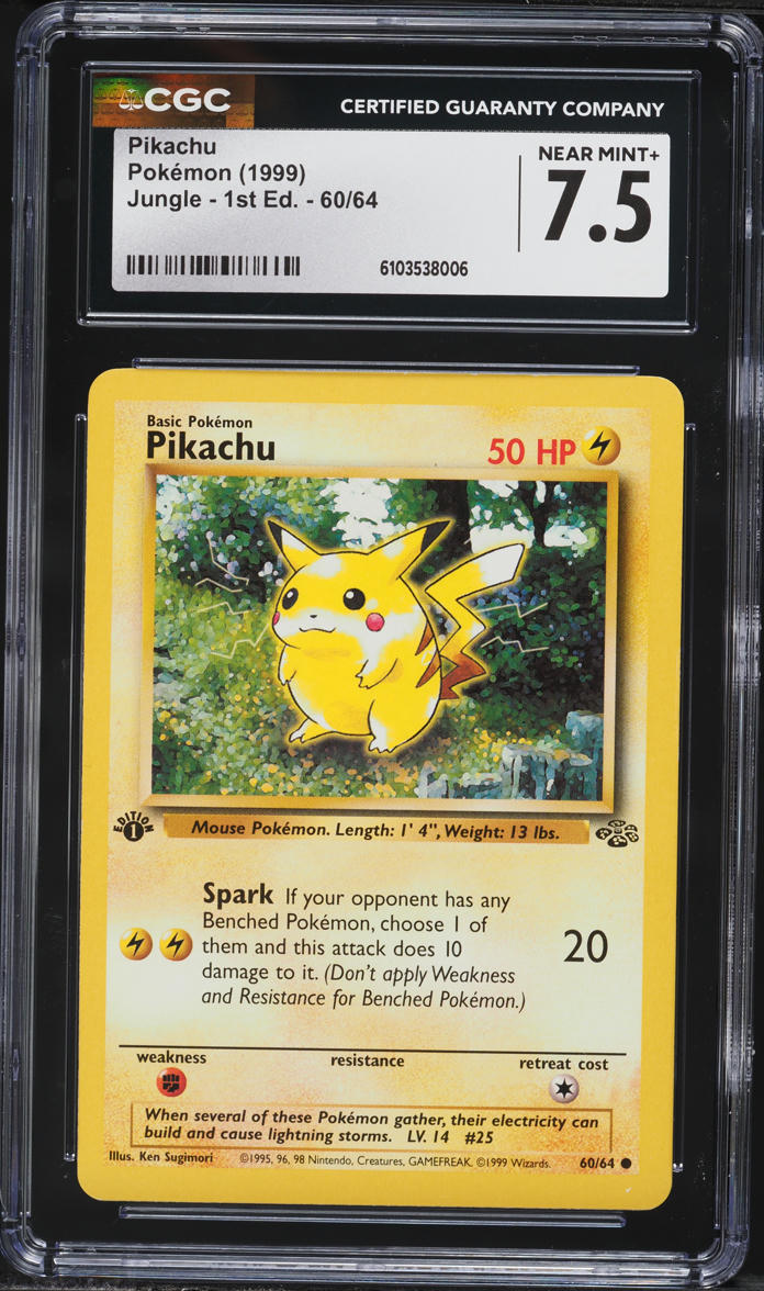 1999 Pokemon Jungle 1st Edition Pikachu #60 CGC 7.5 NRMT+