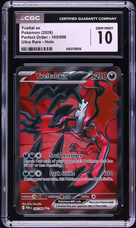 2026 Pokemon Mega Evolution Perfect Order Full Art Yveltal ex #105 CGC 10 GEM MINT