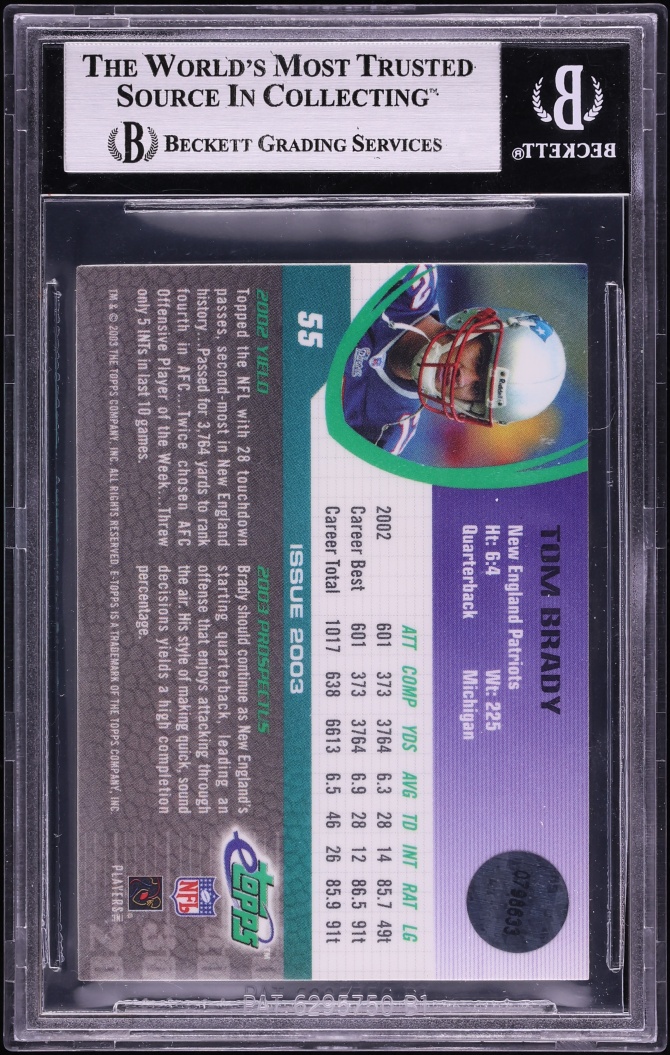 2003 e-Topps Football Tom Brady #55 BGS 9 MINT - Photo 2