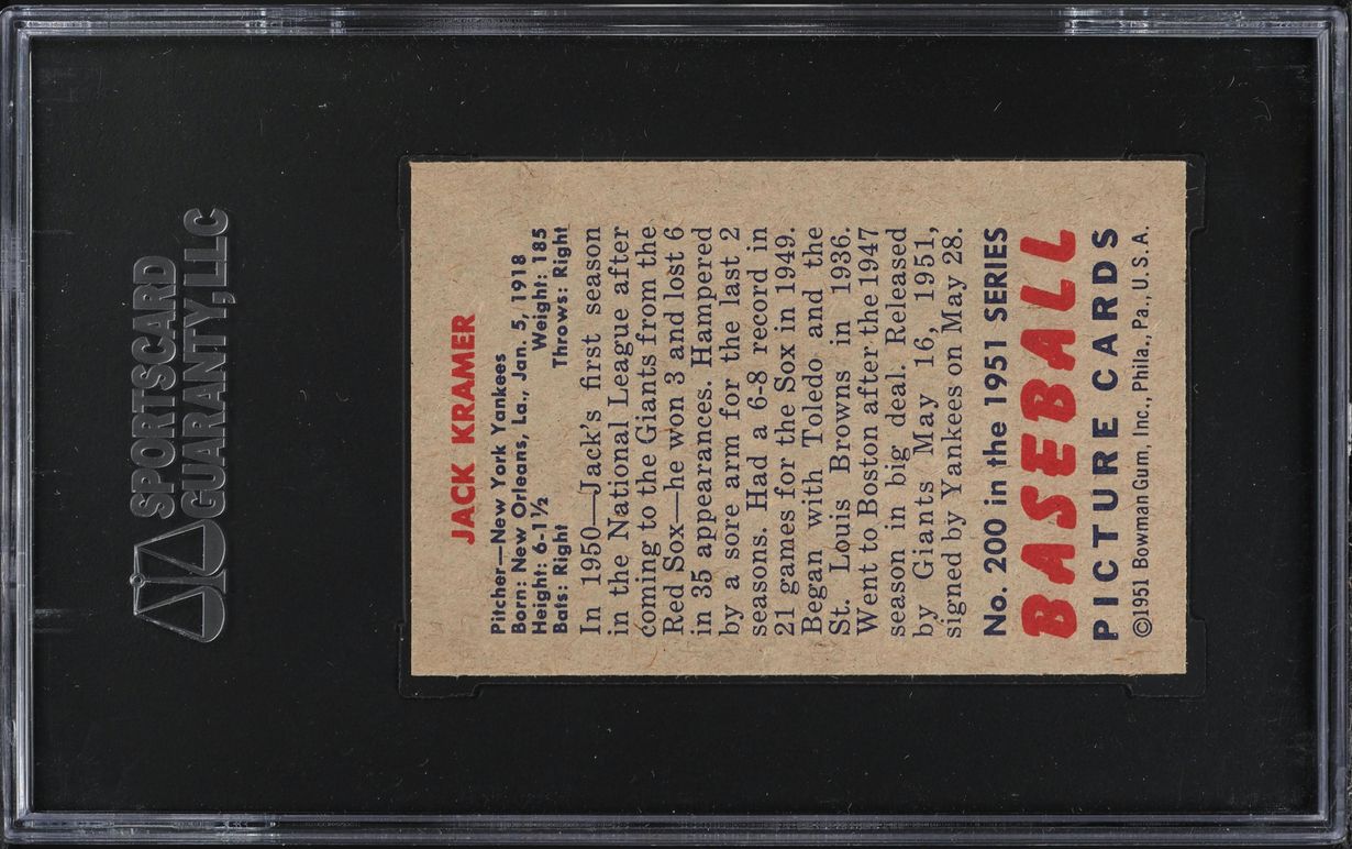 1951 Bowman Jack Kramer #200 SGC 8.5 NM-MT+