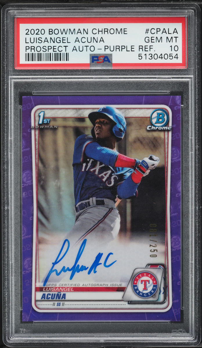 2020 Bowman Chrome Purple Refractor Luisangel Acuna PROSPECT AUTO /250 #CPA-LA PSA 10 GEM MINT