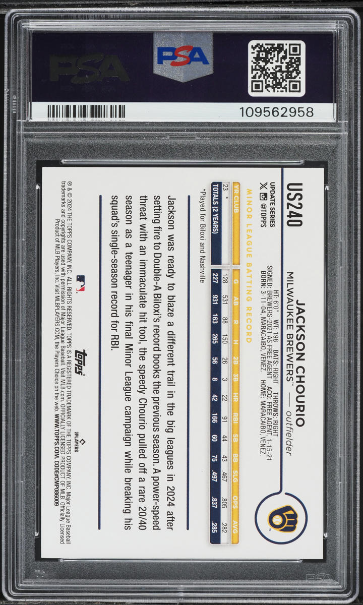 2024 Topps Update Yellow Jackson Chourio ROOKIE #US240 PSA 9 MINT