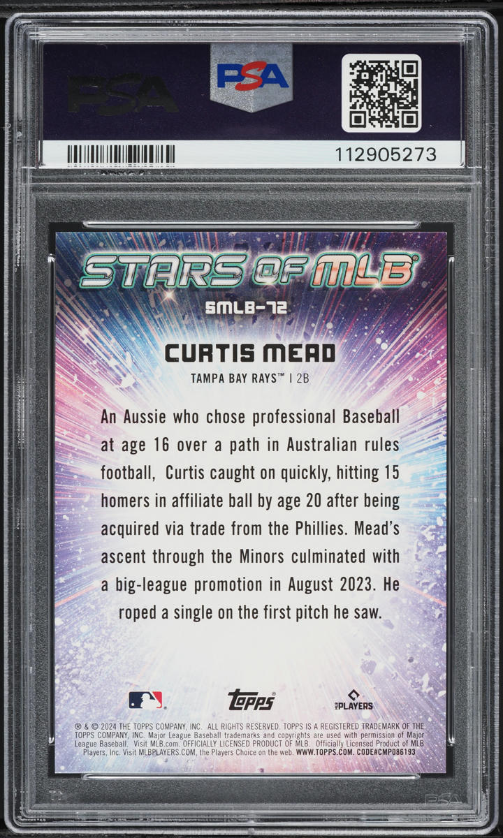 2024 Topps Stars Of MLB Update Curtis Mead ROOKIE #SMLB72 PSA 10 GEM MINT