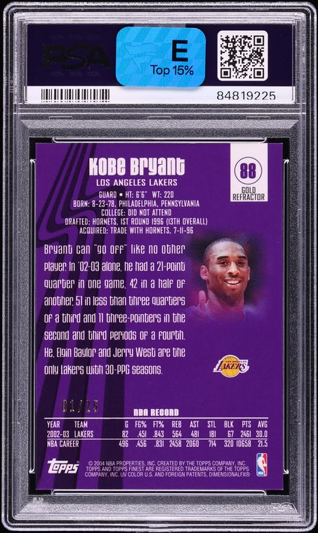 2003 Finest Gold Refractor Kobe Bryant 1/25 #88 PSA 9 MINT