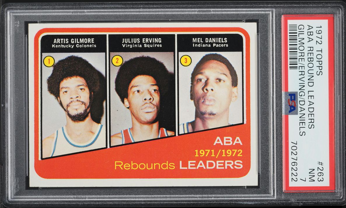 1972 Topps Basketball Julius Erving & Artis Gilmore REBOUNDS LEADERS #263 PSA 7