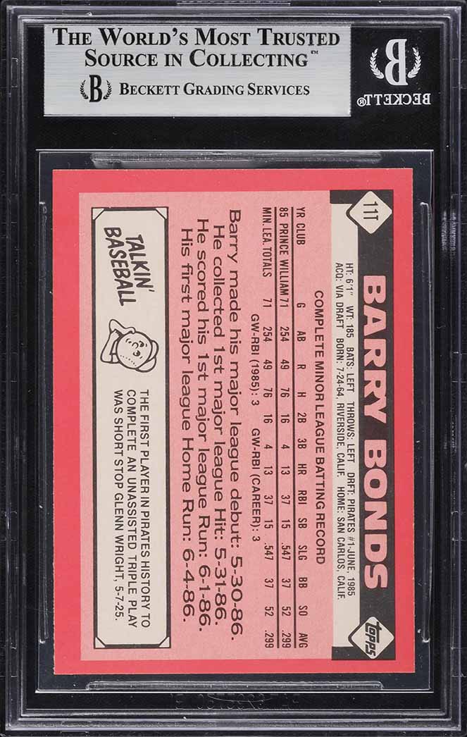 1986 Topps Traded Tiffany Barry Bonds ROOKIE #11T BGS 9 MINT