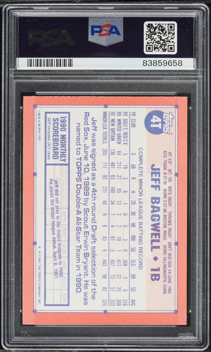 1991 Topps Traded Jeff Bagwell ROOKIE #4T PSA 10 GEM MINT