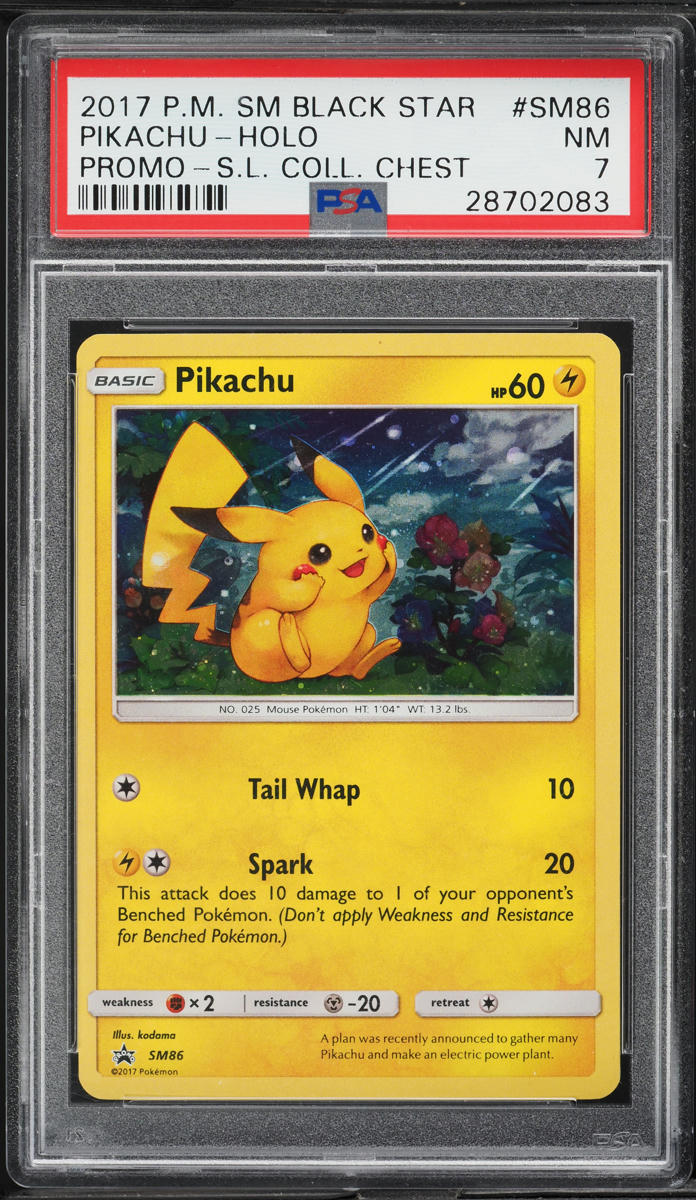 2017 Pokemon SM Black Star Promo Shining Legends Chest Holo Pikachu #SM86 PSA 7