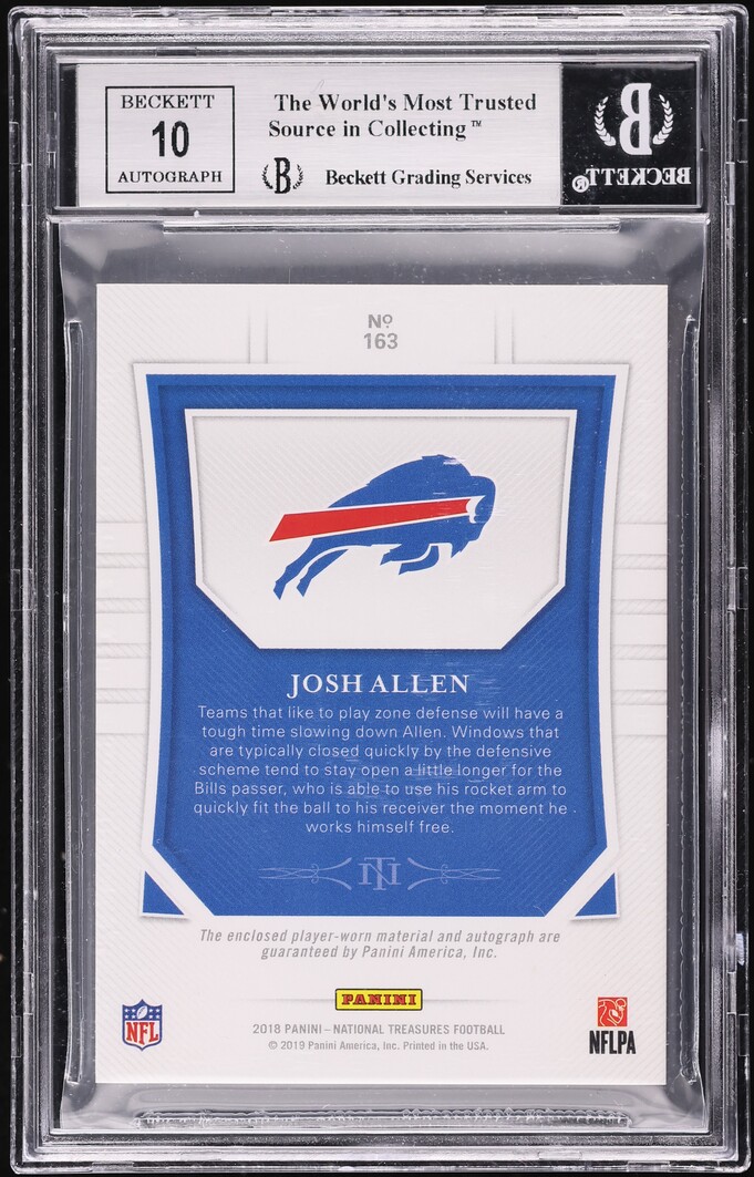 2018 National Treasures Holo Silver Josh Allen ROOKIE PATCH AUTO /25 #163 BGS 9 MINT