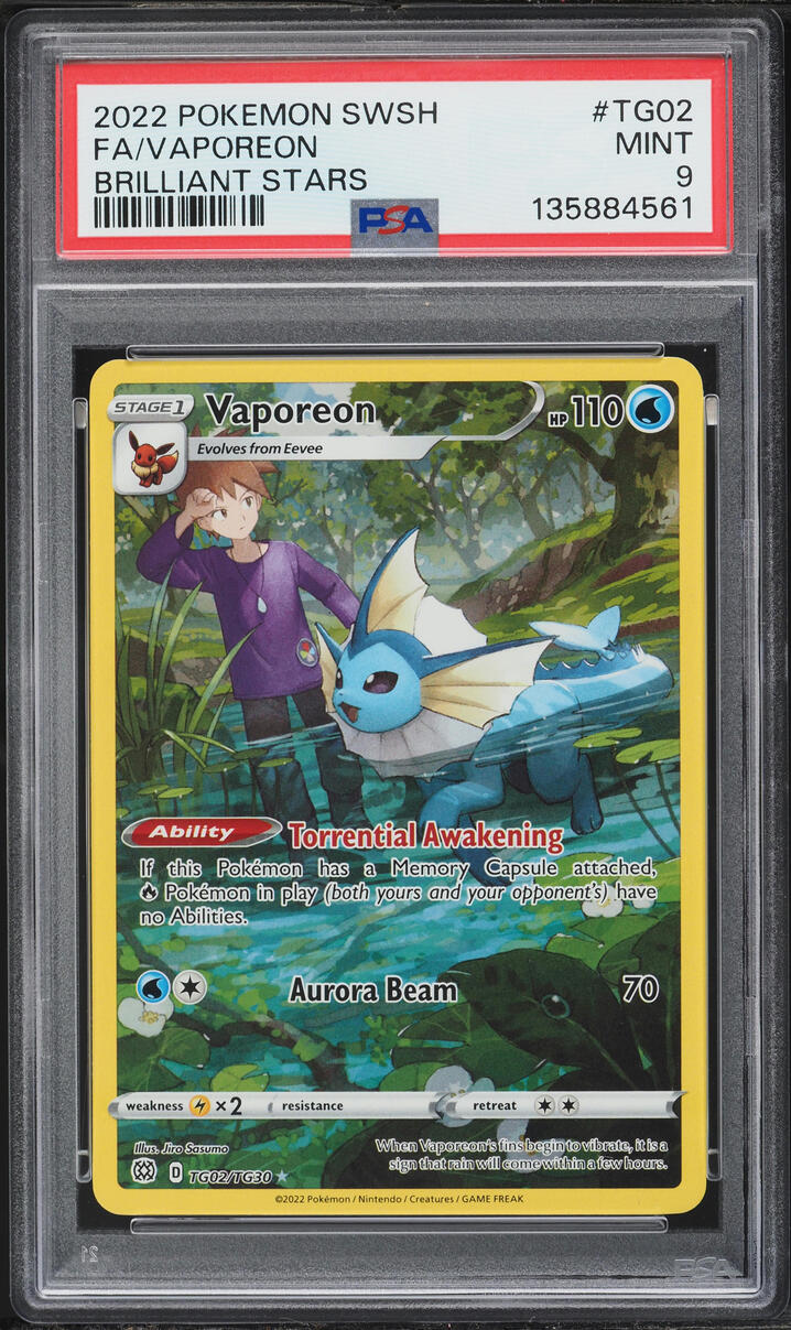 2022 Pokemon Sword & Shield Brilliant Stars CHR Vaporeon #TG02 PSA 9 MINT