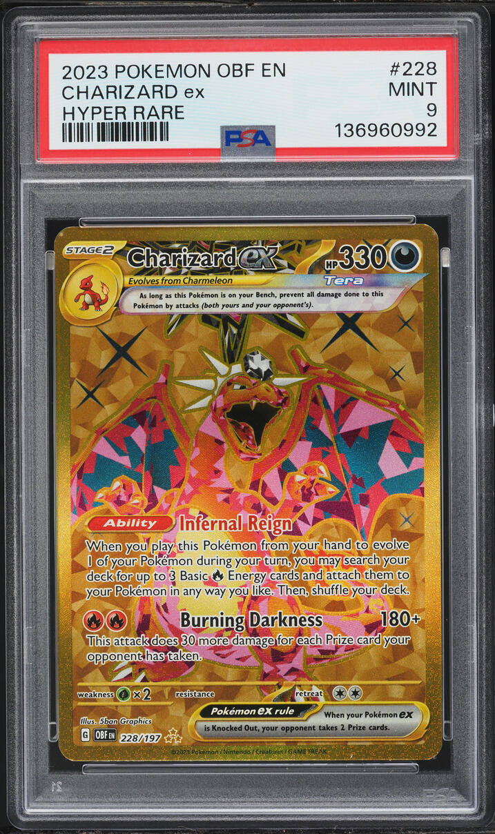 2023 Pokemon Scarlet & Violet Obsidian Flames Gold Rare Charizard ex #228 PSA 9 MINT