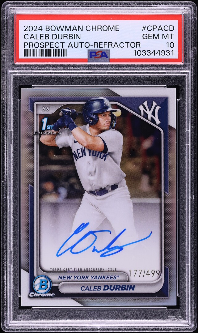 2024 Bowman Chrome Refractor Caleb Durbin PROSPECT AUTO /499 #CPA-CD PSA 10 GEM MINT