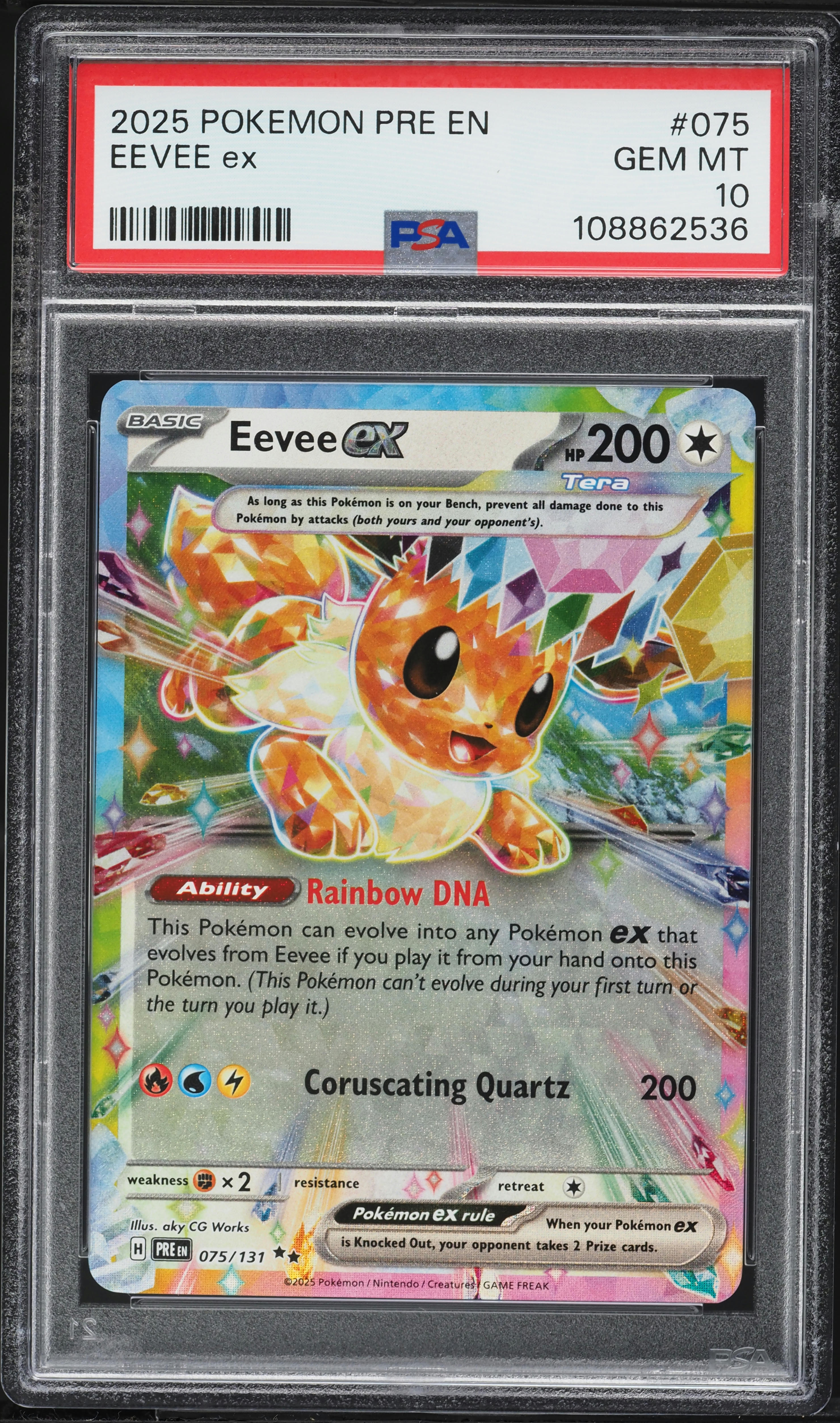 2025 Pokemon Scarlet & Violet Prismatic Evolutions Holo Eevee ex #75 PSA 10 GEM MINT
