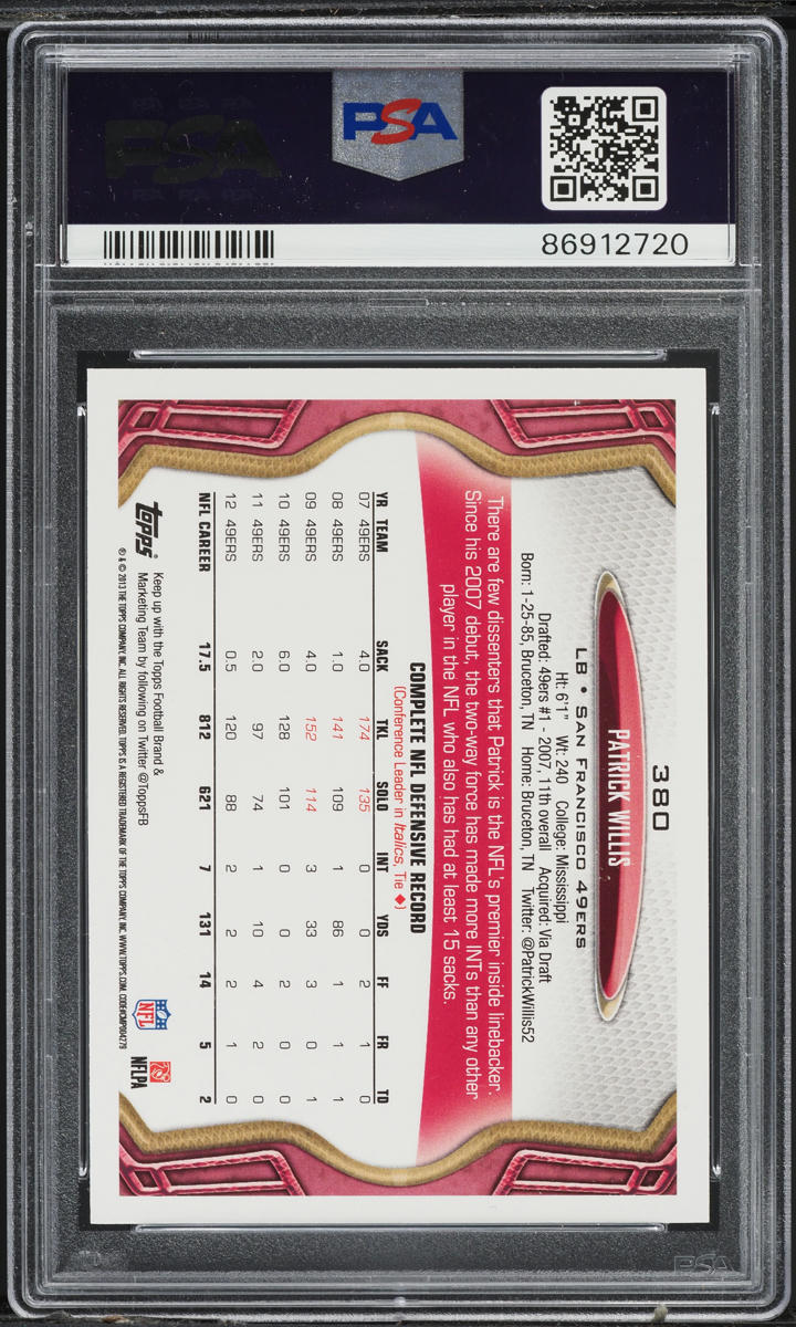 2013 Topps Football Patrick Willis #380 PSA 10 GEM MINT