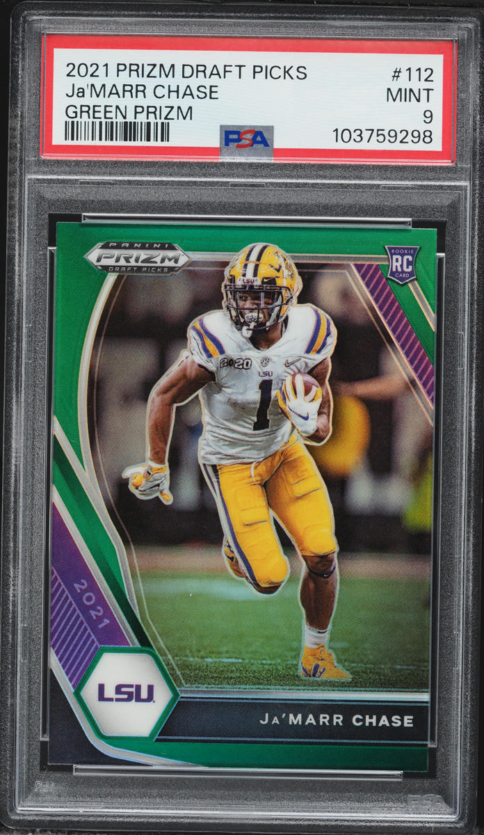 2021 Panini Prizm Draft Picks Green Ja'Marr Chase ROOKIE #112 PSA 9 MINT