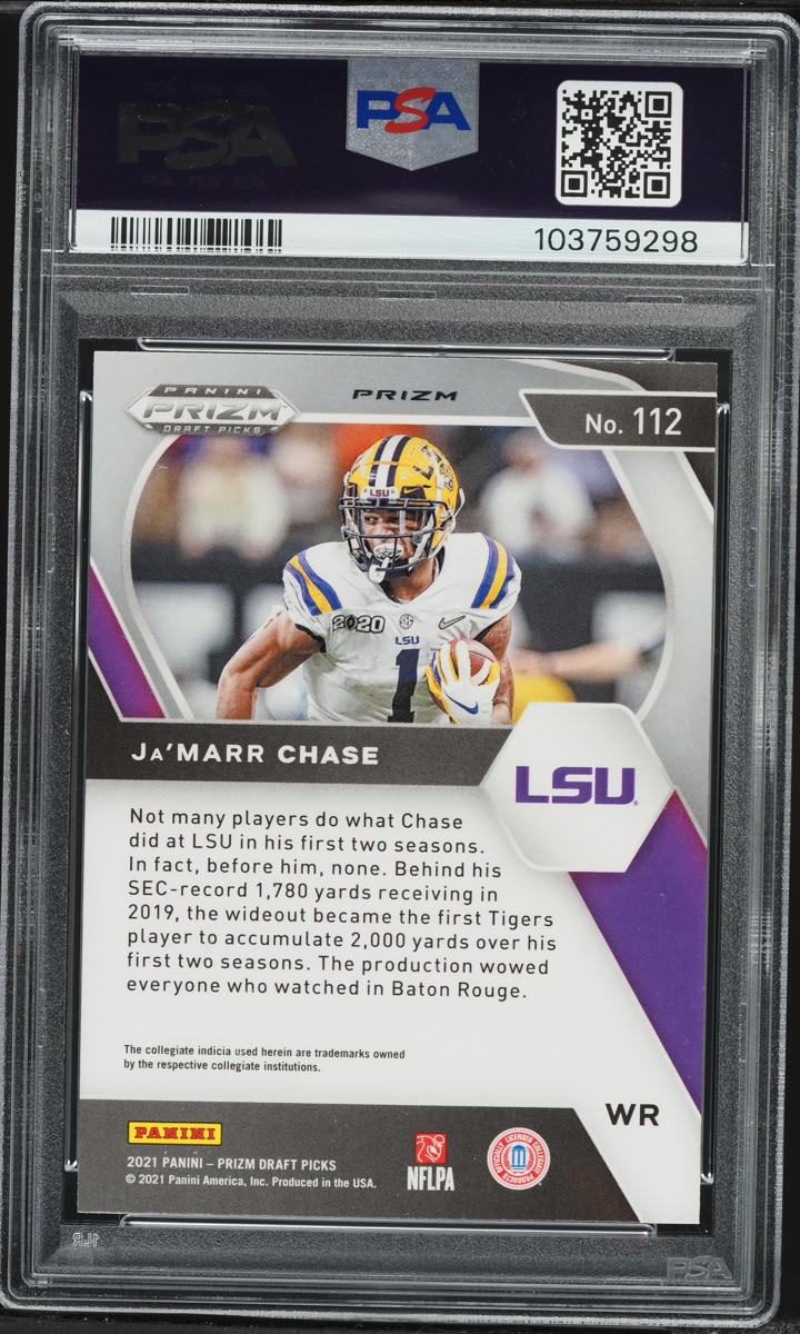 2021 Panini Prizm Draft Picks Green Ja'Marr Chase ROOKIE #112 PSA 9 MINT