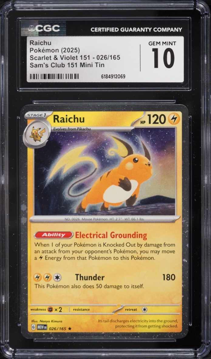 2025 Pokemon Scarlet & Violet 151 Sam's Club Mini Tin Raichu #26 CGC 10 GEM MINT