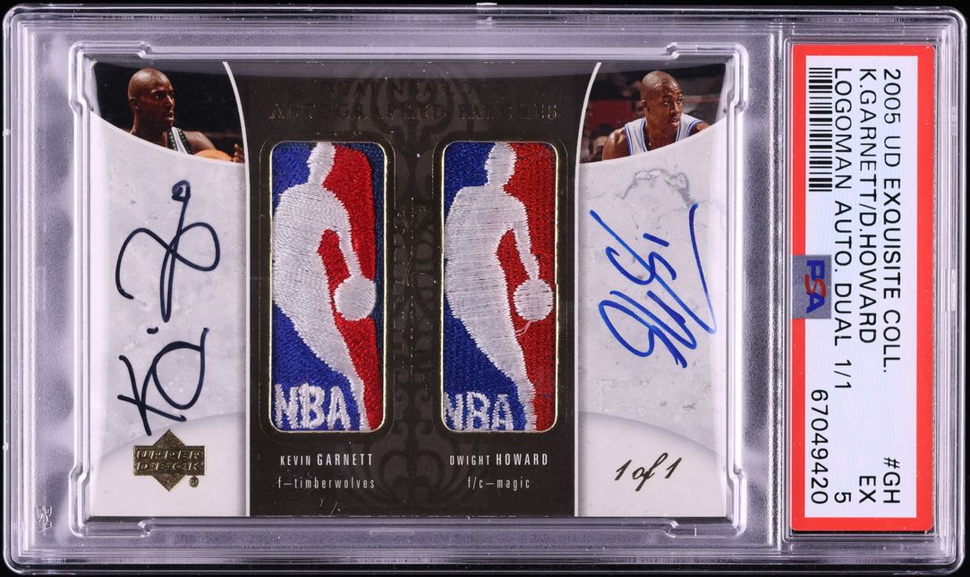 2005 Exquisite Collection Kevin Garnett Dwight Howard LOGOMAN PATCH AUTO 1/1 #DLA-GH PSA 5 EX