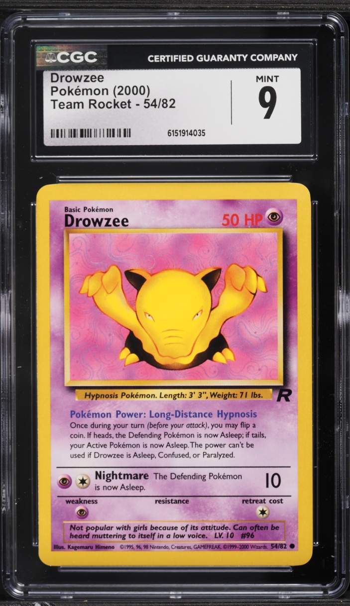 2000 Pokemon Team Rocket Drowzee #54 CGC 9 MINT