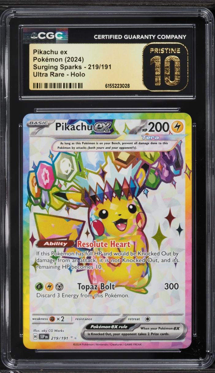 2024 Pokemon Scarlet & Violet Surging Sparks Full Art Pikachu ex #219 CGC 10 PRISTINE