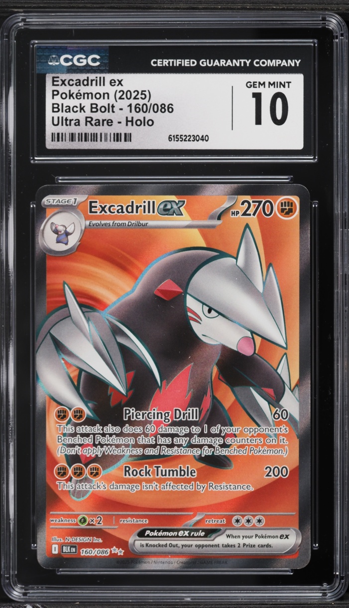2025 Pokemon Scarlet & Violet Black Bolt Full Art Excadrill Ex #160 CGC 10 GEM MINT