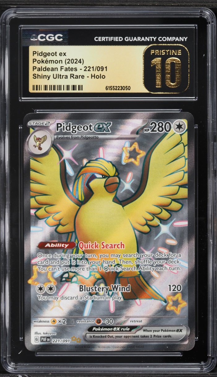 2024 Pokemon Scarlet & Violet Paldean Fates Full Art Pidgeot EX #221 CGC 10 PRISTINE