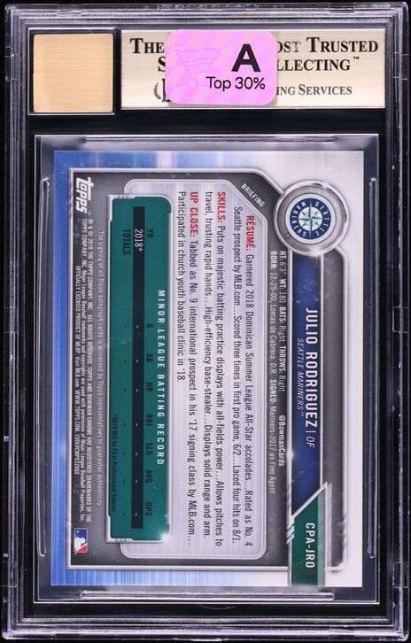2019 Bowman Chrome Green Refractor Julio Rodriguez PROSPECT AUTO /99 #CPA-JRO BGS 9.5 GEM MINT