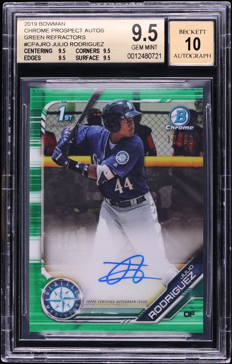 2019 Bowman Chrome Green Refractor Julio Rodriguez PROSPECT AUTO /99 #CPA-JRO BGS 9.5 GEM MINT