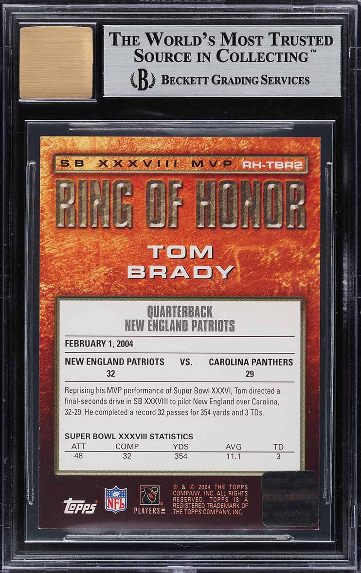 2004 Topps Ring Of Honor Autographs Tom Brady AUTO #RH38A BGS 8.5 NM-MT+