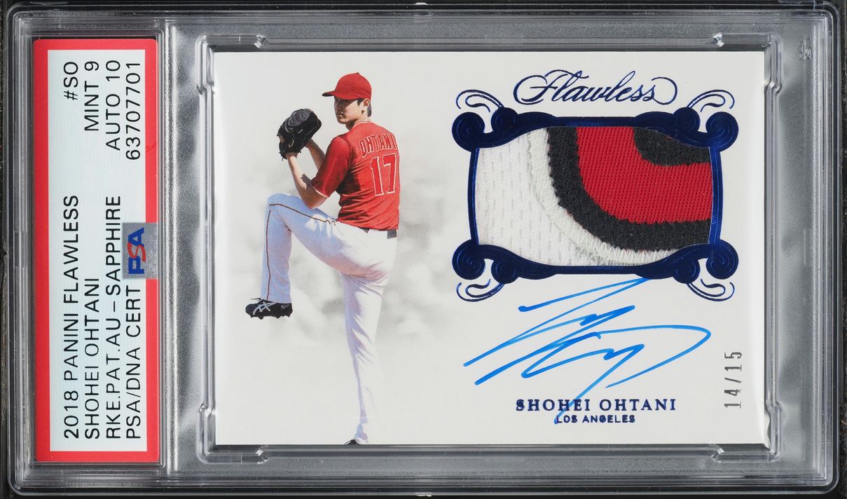 2018 Panini Flawless Sapphire Shohei Ohtani ROOKIE PATCH AUTO DNA 10 /15 #RPA-SO PSA 9 MINT