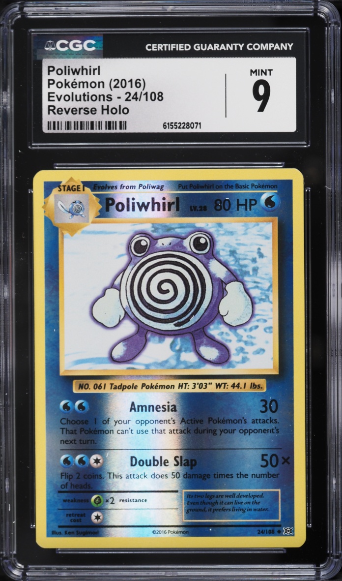 2016 Pokemon XY Evolutions Reverse Holo Poliwhirl #24 CGC 9 MINT