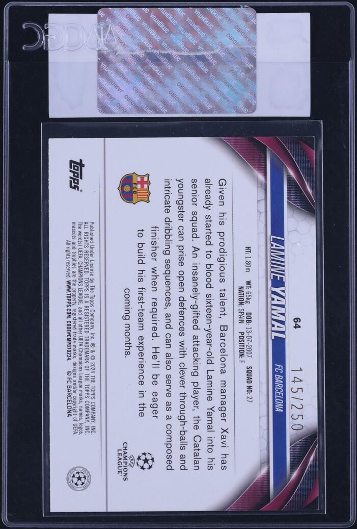 2023 Topps UEFA CC Navy Blue Lamine Yamal ROOKIE /250 #64 CGC AUTH