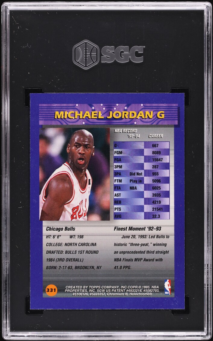 1994 Finest w/ Coating Michael Jordan JERSEY 23 ERROR #331 SGC AUTH