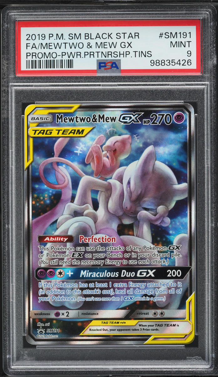 2019 Pokemon Sun & Moon Black Star Promo Full Art Mewtwo & Mew GX #SM191 PSA 9 MINT