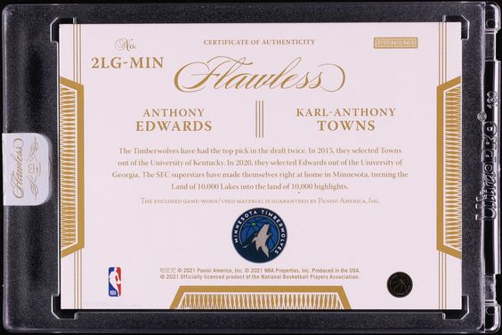 2021 Panini Flawless Dual Anthony Edwards Karl-Anthony Towns NBA LOGOMAN PATCH 1/1 #2LG-MIN