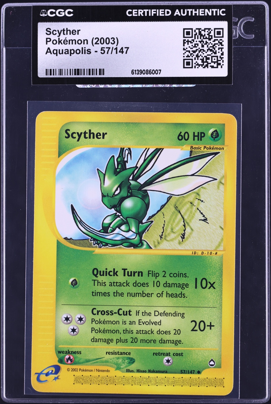 2003 Pokemon Aquapolis Scyther #57 CGC AUTH